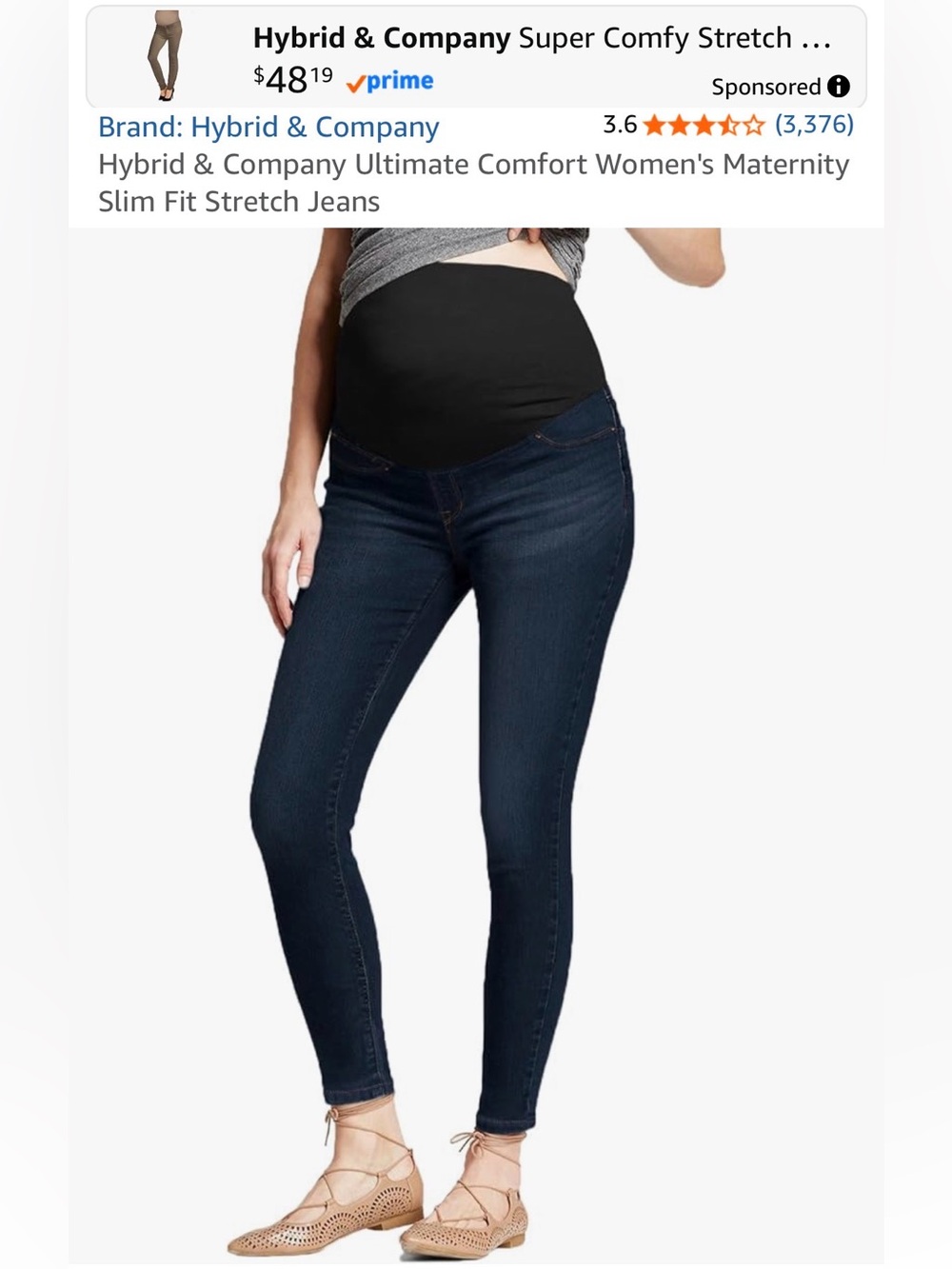 Hybrid & company Dark Blue Skinny Maternity Jeans with navy high waisted Panel